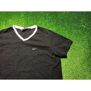 Nike Vintage 90s Kids Boys Black Short Sleeve V-Neck Tee Size XL